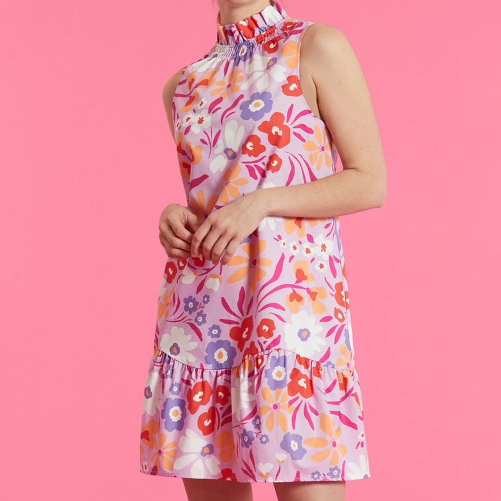 Floral Pink Sleeveless Ruffle-Hem Dress